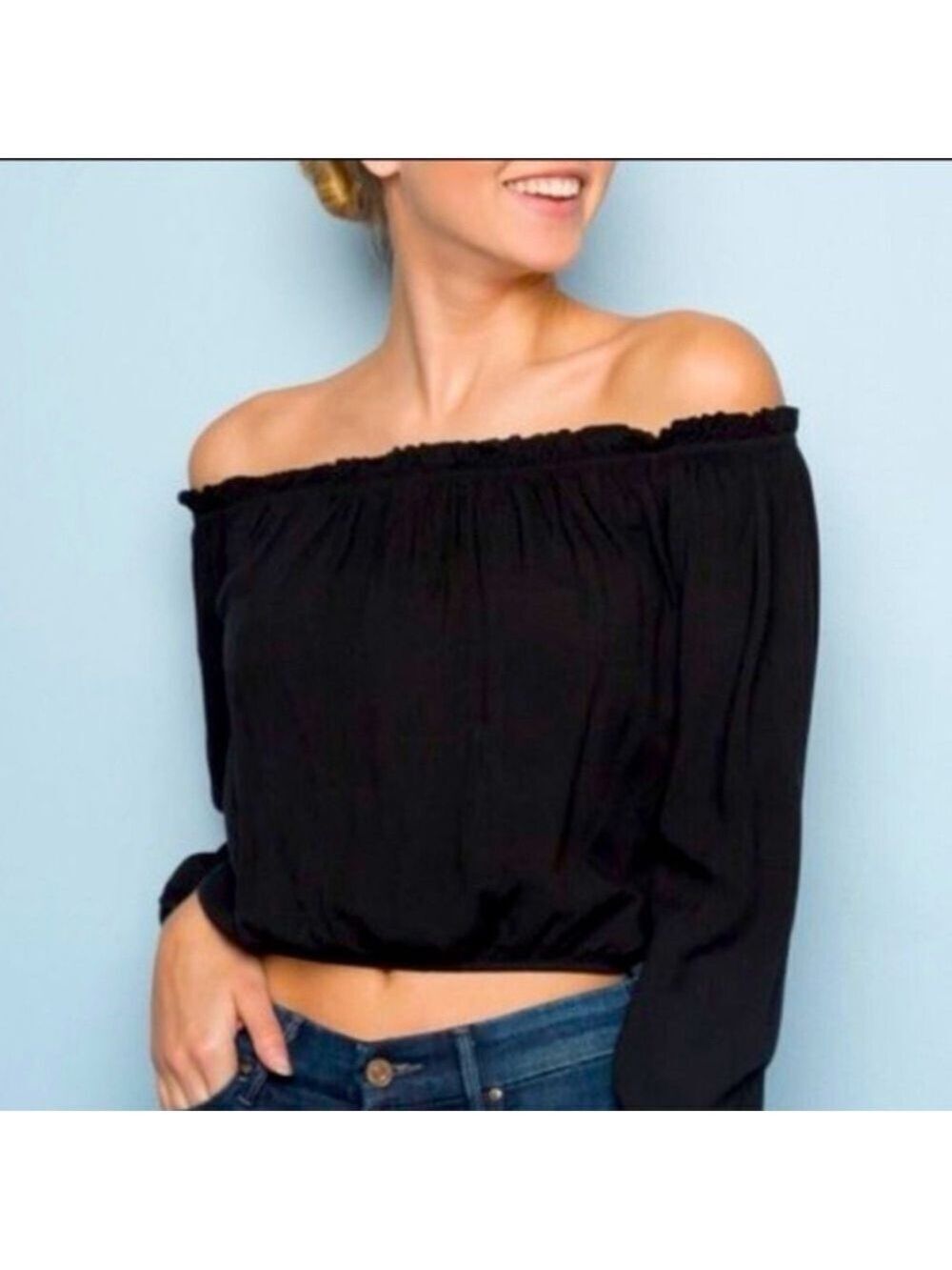 Brandy Melville Black Cropped Off the Shoulder Blouse